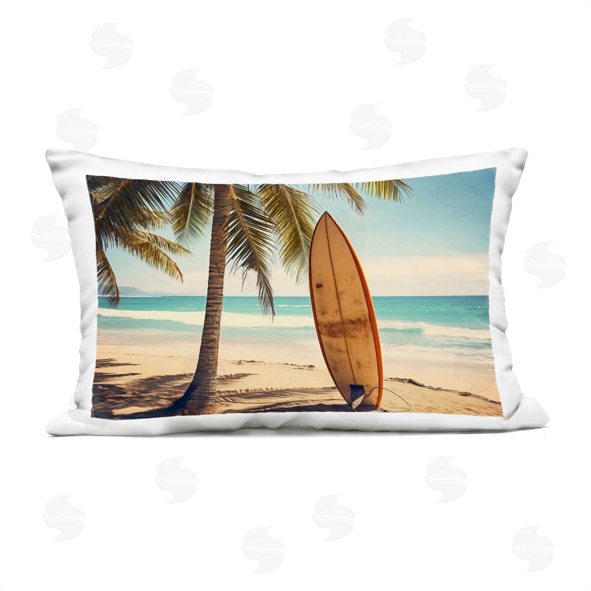 LSR Design Studio Surfboard Standing Near Shore Outdoor Printed Pillow