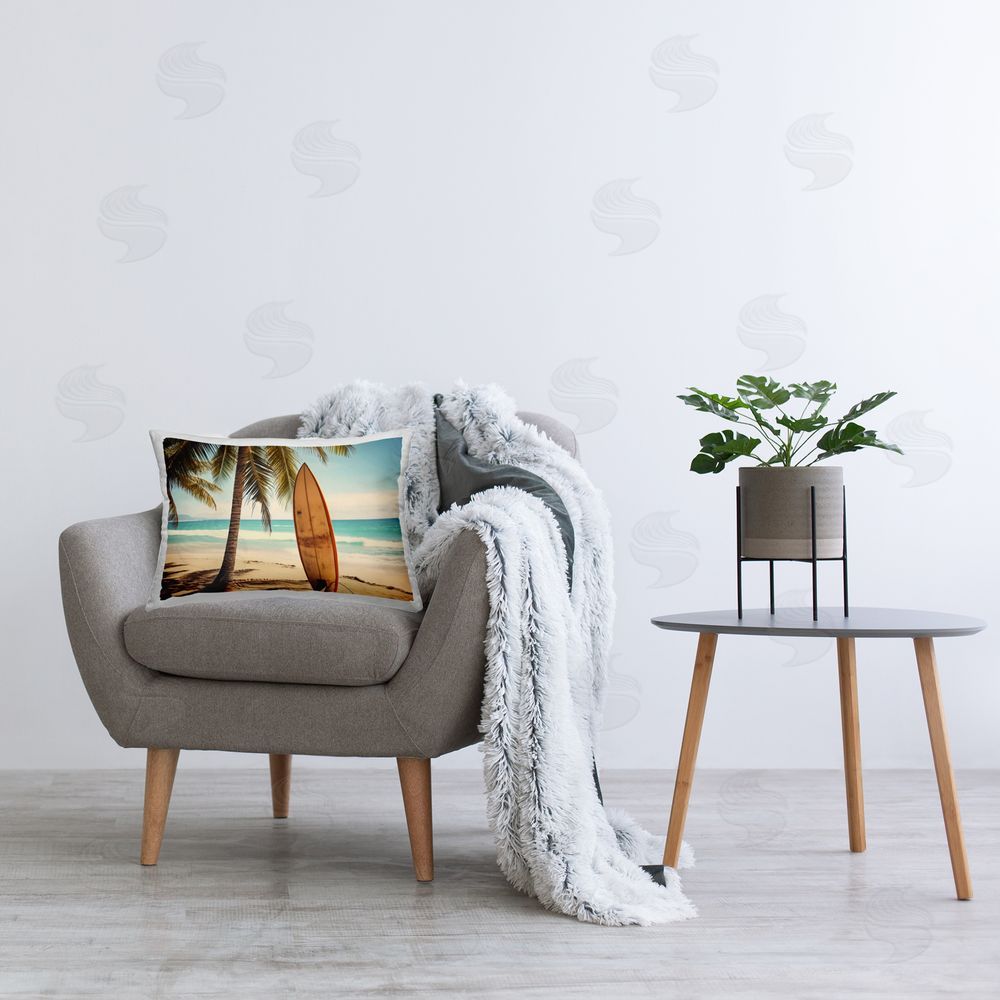 LSR Design Studio Surfboard Standing Near Shore Indoor Rectangular Pillow on Chair