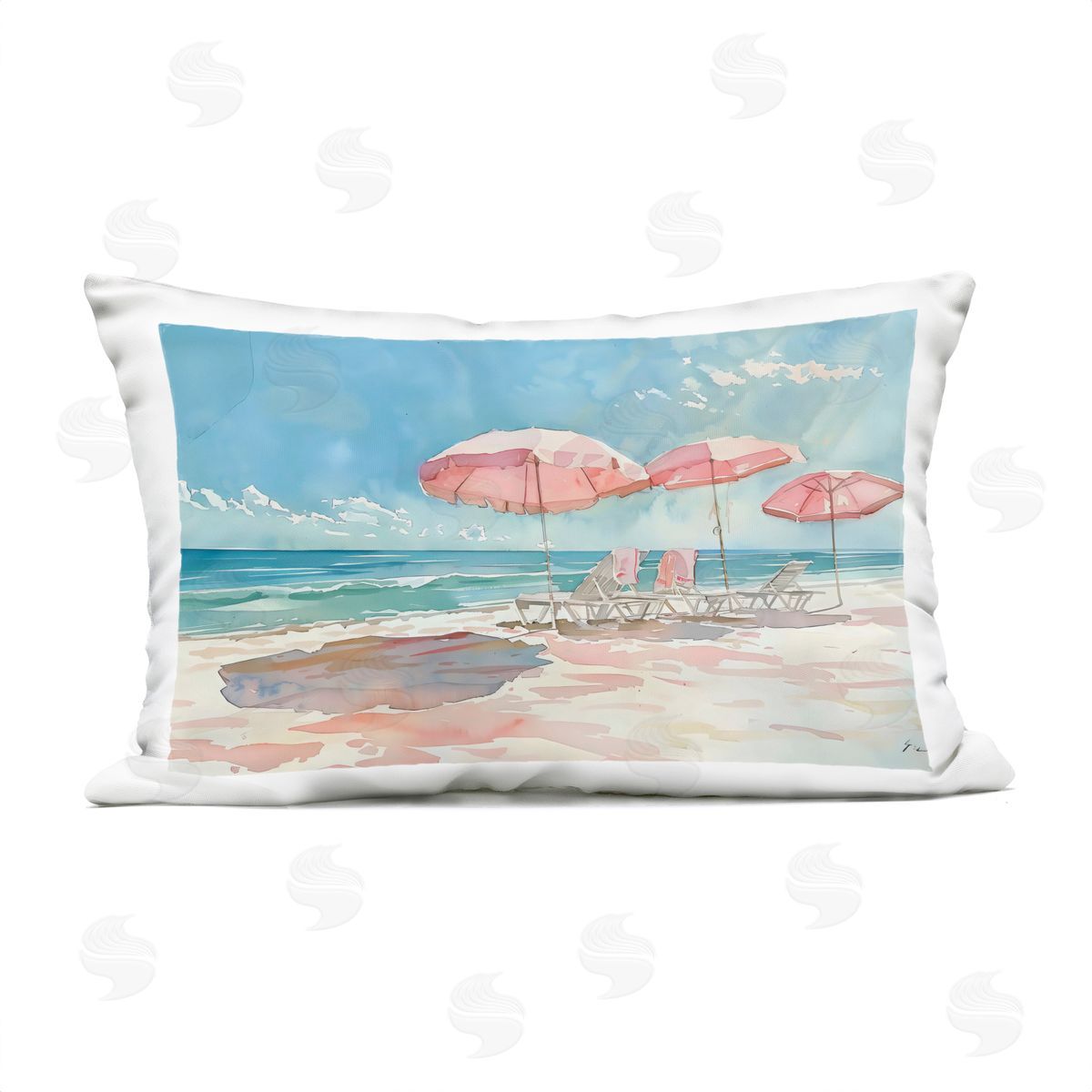LSR Design Studio Pastel Pink Watercolor Beach Outdoor Printed Pillow