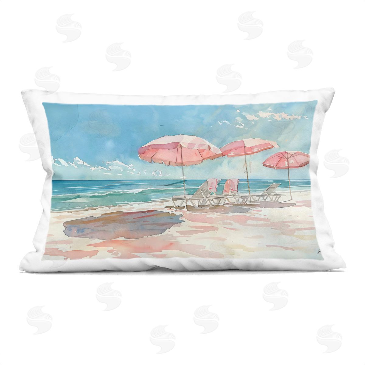 LSR Design Studio Pastel Pink Watercolor Beach Indoor Printed Pillow Art