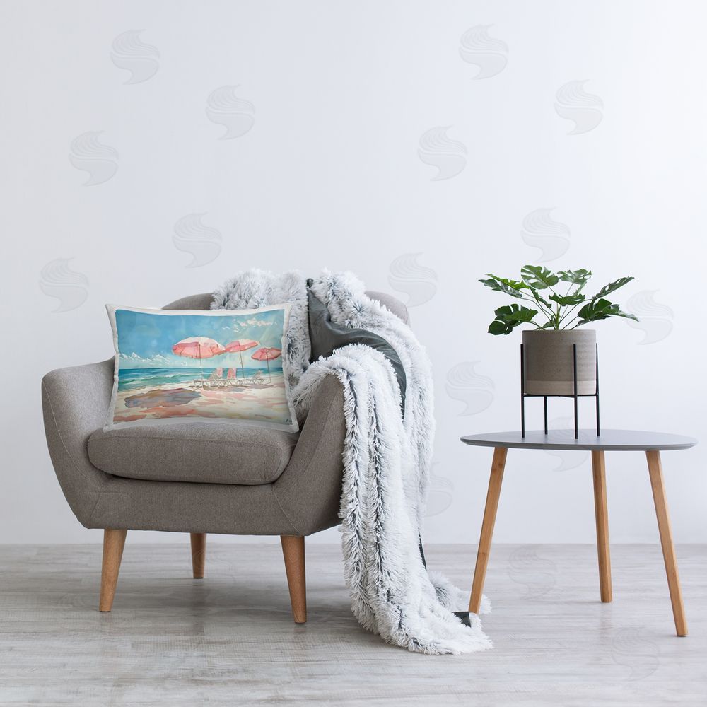 LSR Design Studio Pastel Pink Watercolor Beach Indoor Rectangular Pillow on Chair