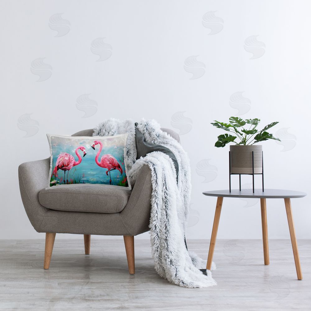 LSR Design Studio Flamingo Lagoon Duo Indoor Rectangular Pillow on Chair
