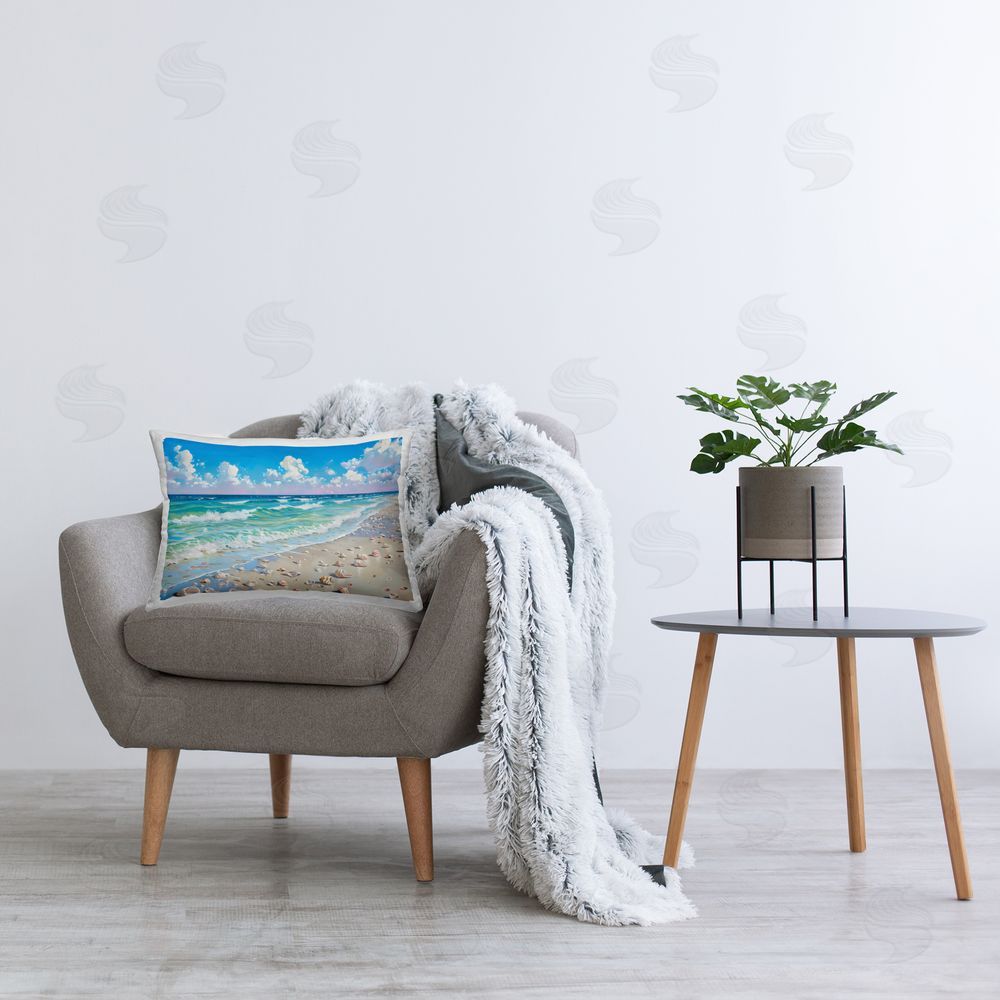 LSR Design Studio Shells Awash on Shore Indoor Rectangular Pillow on Chair
