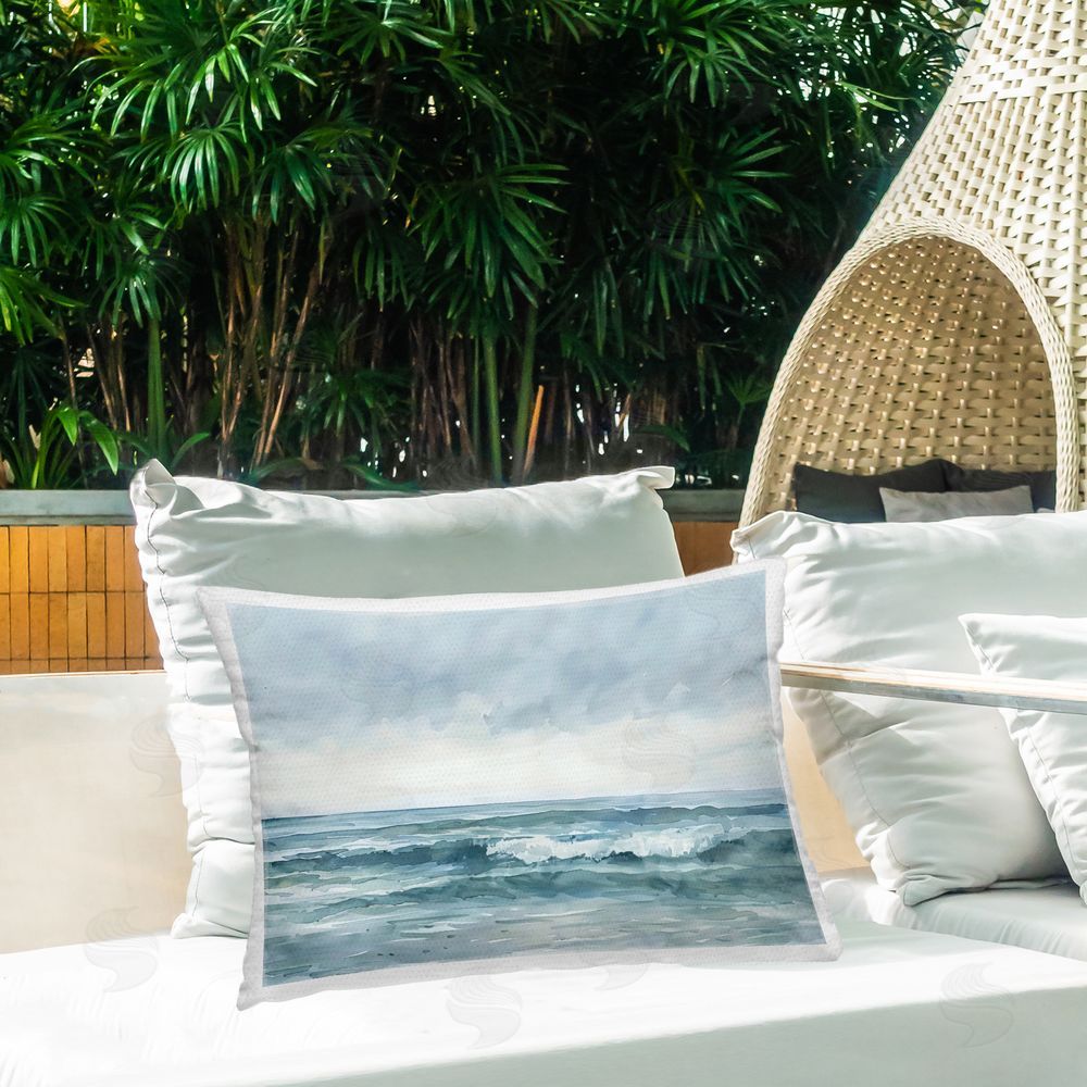 LSR Design Studio Dramatic Moody Shore Outdoor Rectangular Pillow on Patio