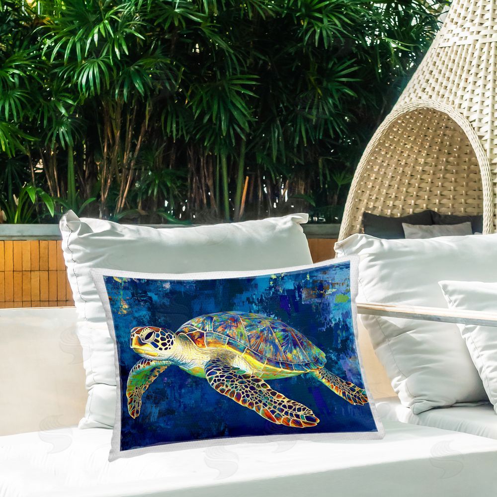 LSR Design Studio Sea Turtle in Prismatic Colors Outdoor Rectangular Pillow on Patio