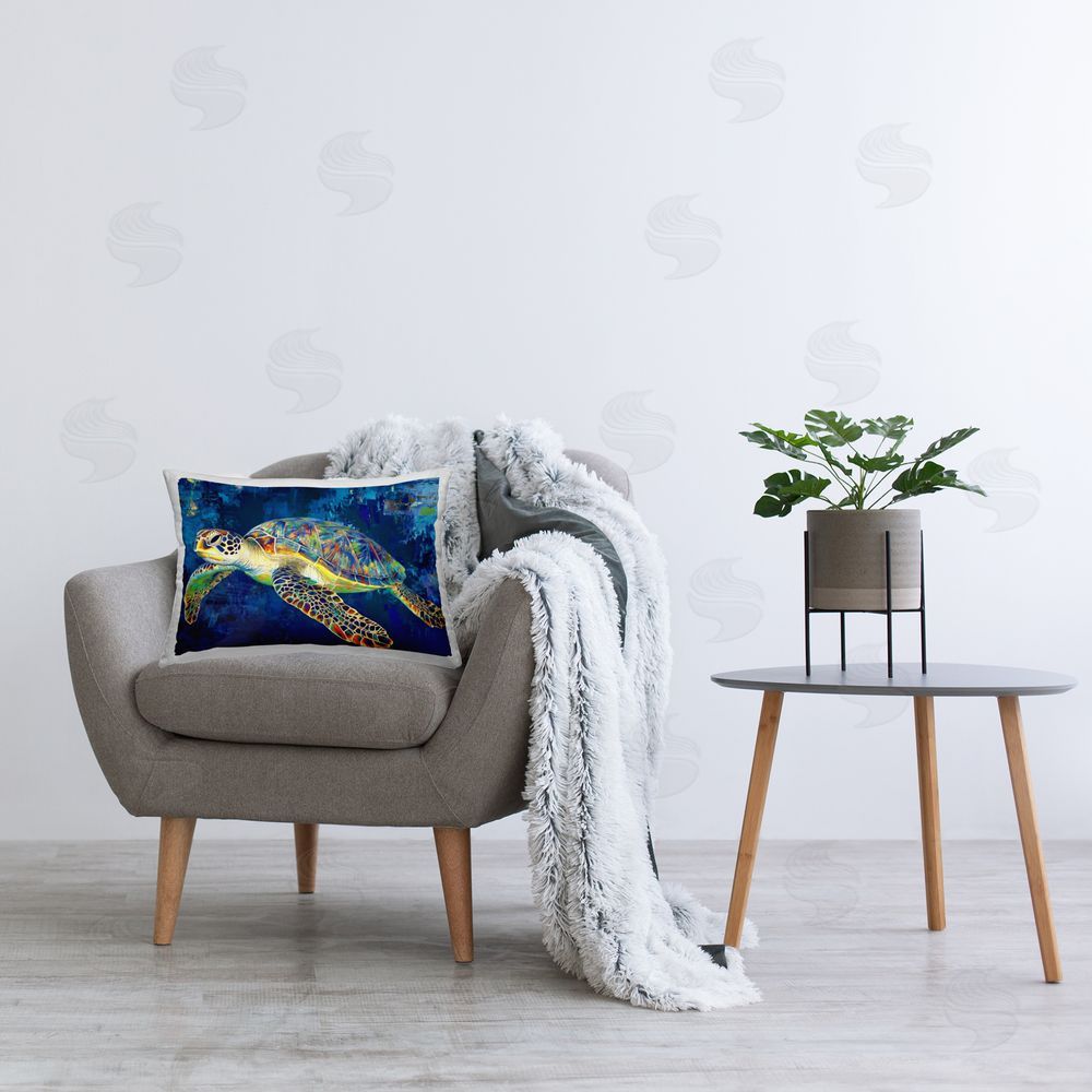 LSR Design Studio Sea Turtle in Prismatic Colors Indoor Rectangular Pillow on Chair