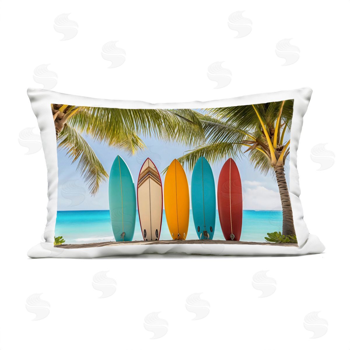 LSR Design Studio Colorful Surfboards Shoreline Outdoor Printed Pillow