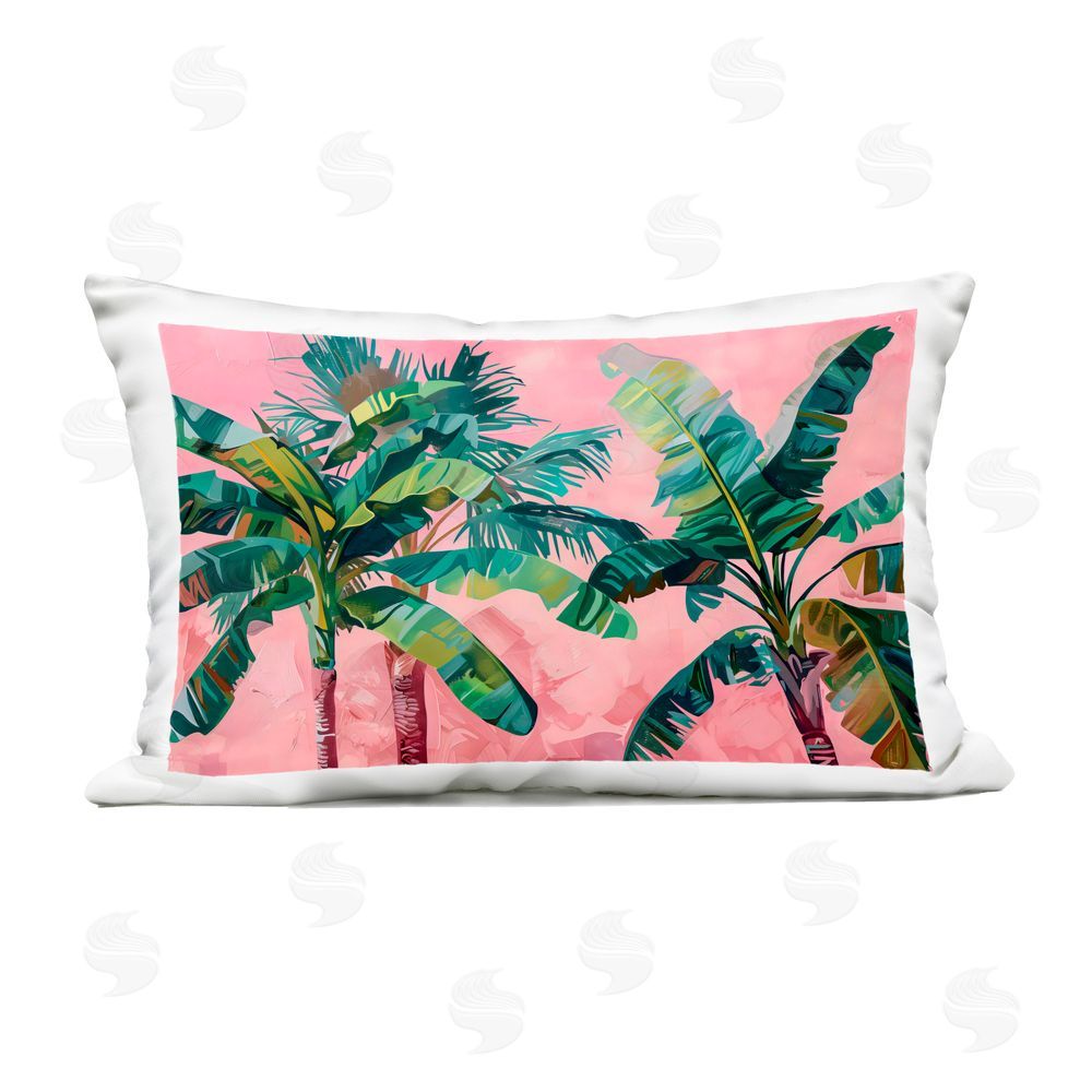 LSR Design Studio Palm Tree Tops on Pink Outdoor Printed Pillow
