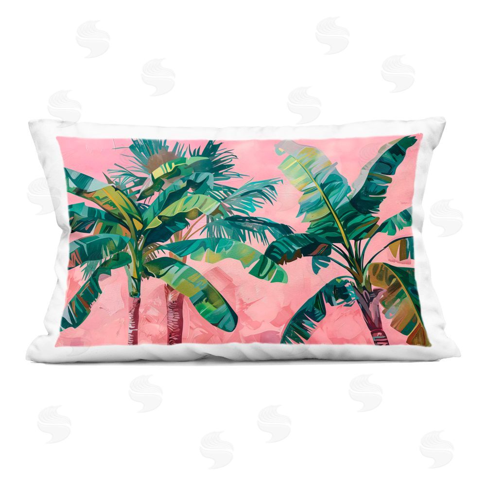 LSR Design Studio Palm Tree Tops on Pink Indoor Printed Pillow Art