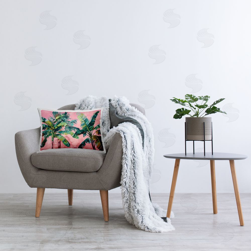 LSR Design Studio Palm Tree Tops on Pink Indoor Rectangular Pillow on Chair