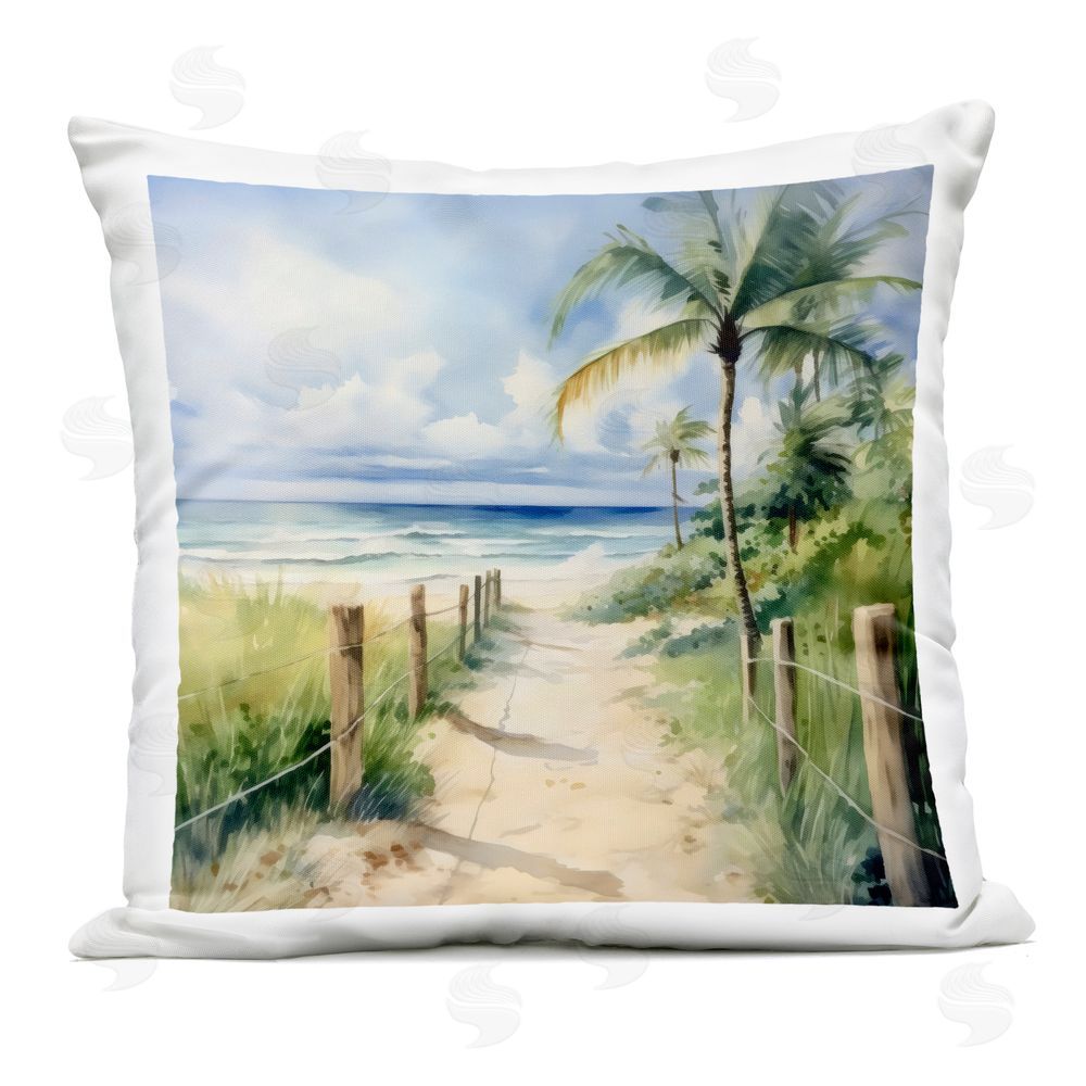 LSR Design Studio Blurred Palm Tree Beach Outdoor Printed Pillow