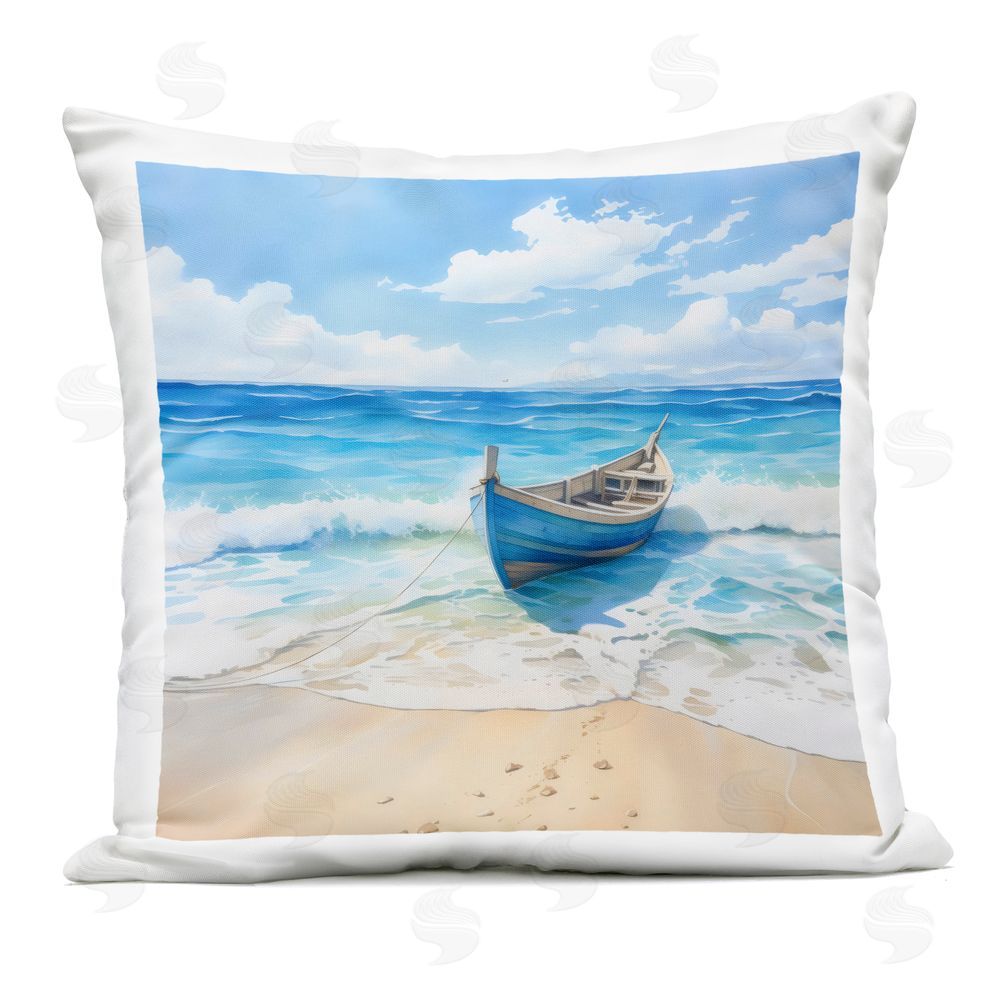 LSR Design Studio Beach Boat Tied on Shore Outdoor Printed Pillow
