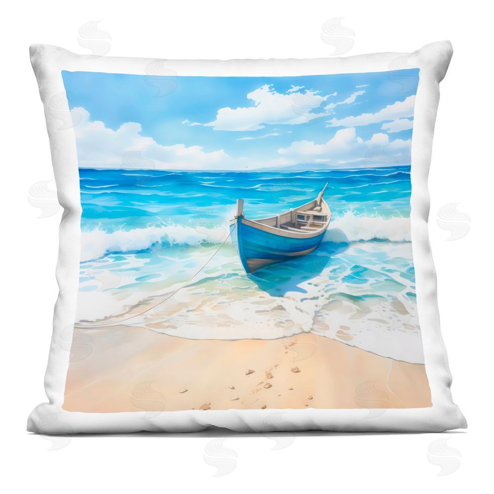 LSR Design Studio Beach Boat Tied on Shore Indoor Printed Pillow Art