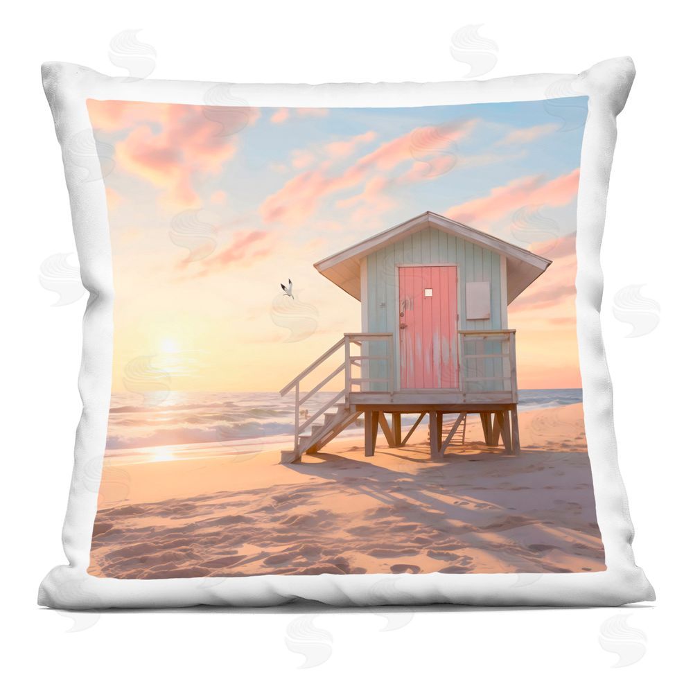 LSR Design Studio Pink Door Beach Hut Indoor Printed Pillow Art