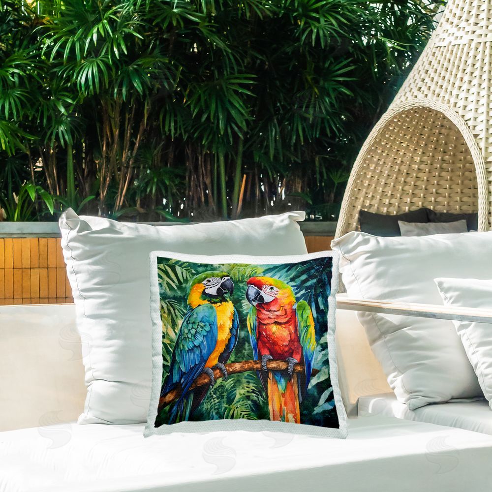LSR Design Studio Parrot Conversation Perch Outdoor Square Pillow on Patio