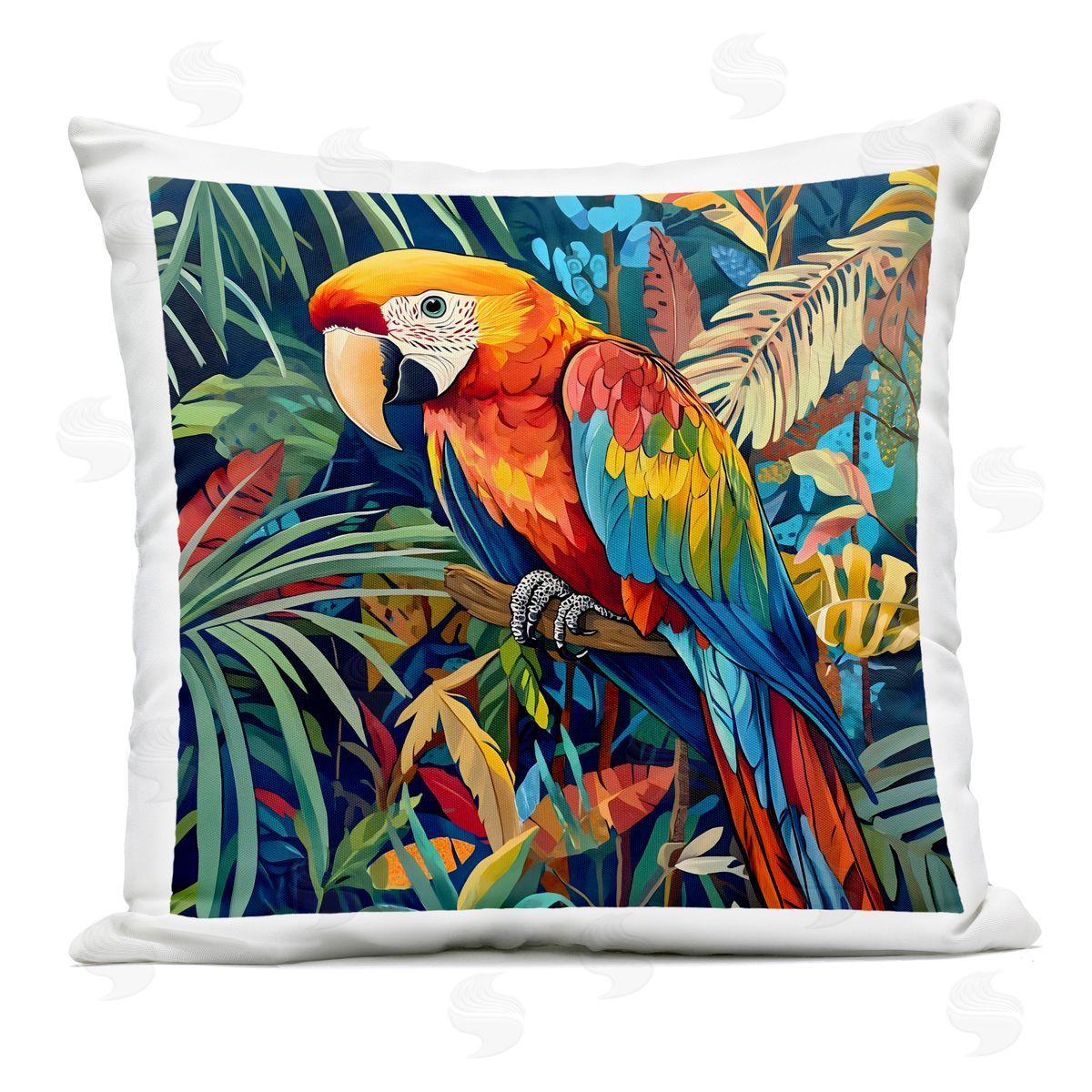 LSR Design Studio Jungle Parrot Amid Leaves Outdoor Printed Pillow