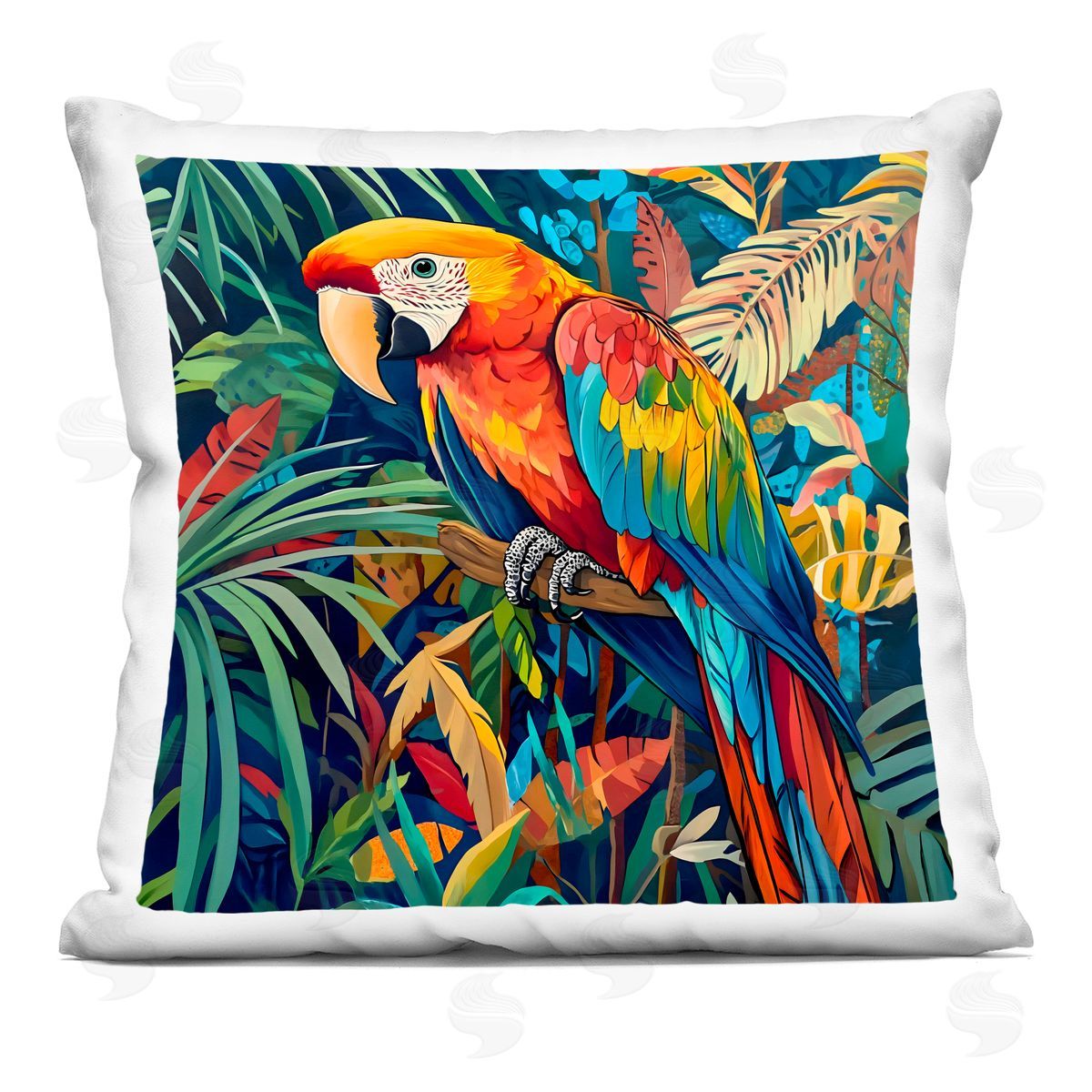 LSR Design Studio Jungle Parrot Amid Leaves Indoor Printed Pillow Art