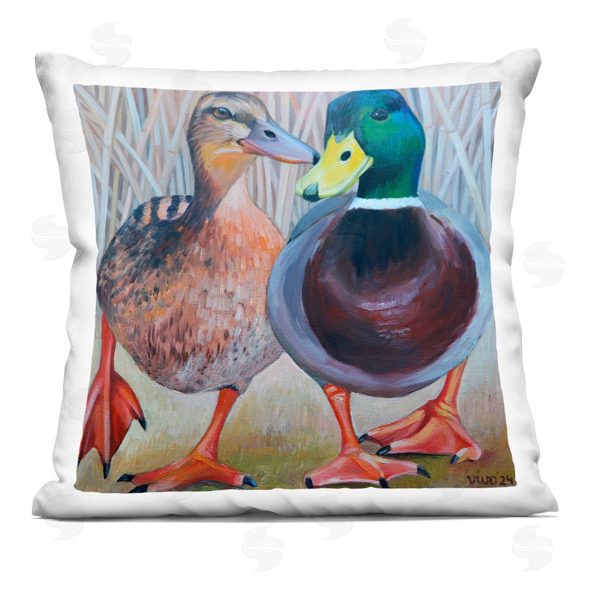 Violeta Vollmer Mallard & Brown Ducks Plush Polyester Art Print Pillow