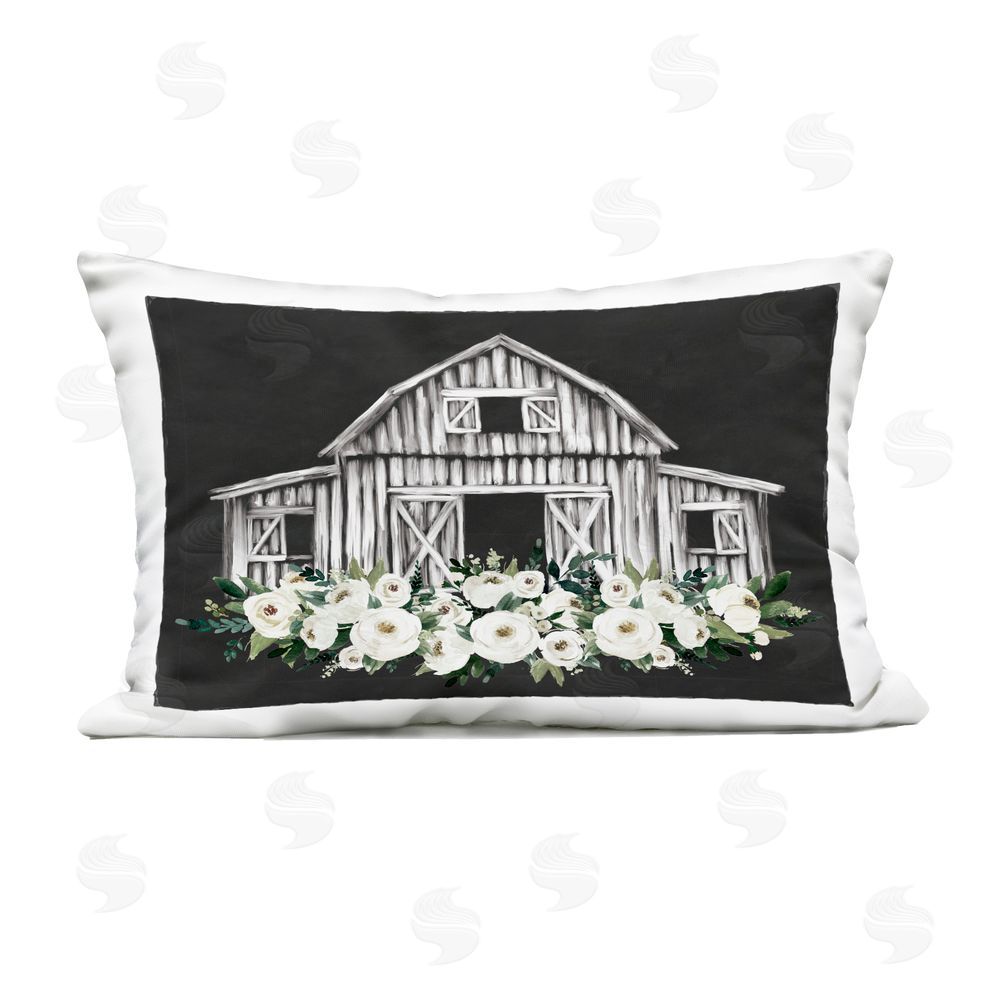 Lettered and Lined Centered Floral Farmhouse Outdoor Printed Pillow