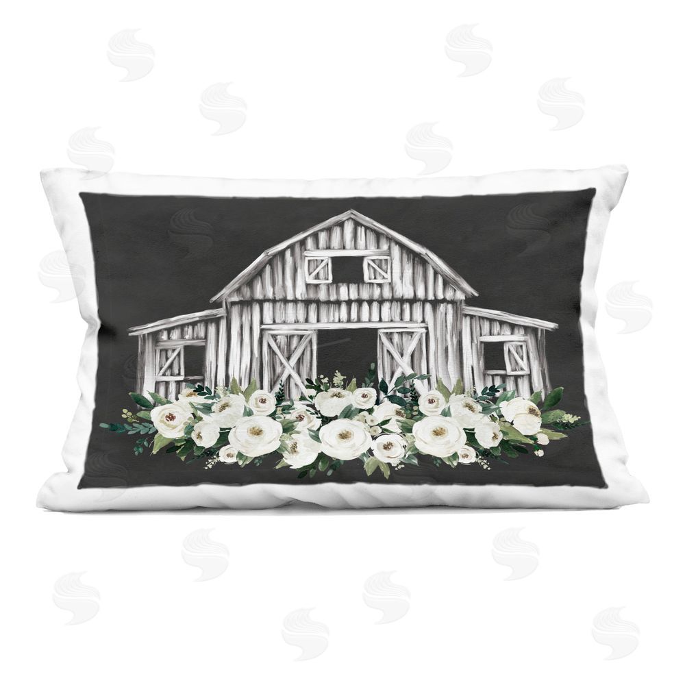 Lettered and Lined Centered Floral Farmhouse Indoor Printed Pillow