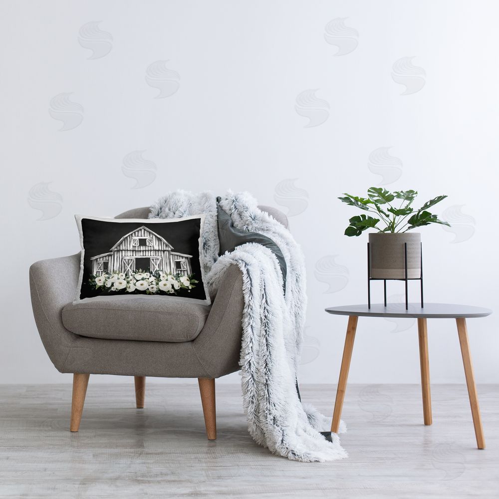 Lettered and Lined Centered Floral Farmhouse Indoor Rectangular Pillow on Chair