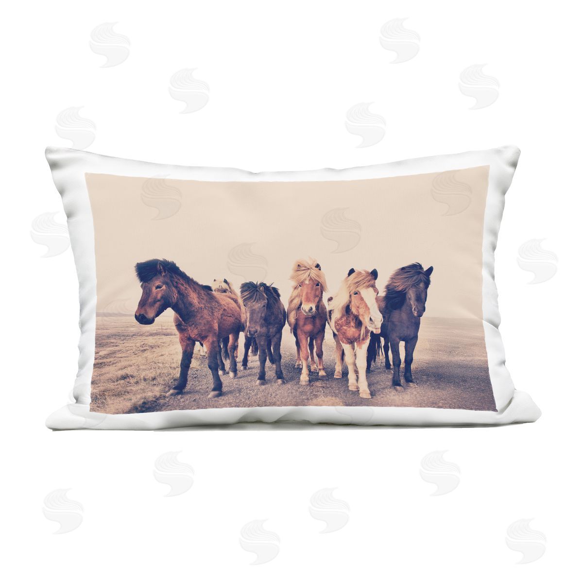 Sisi and Seb Muted Brown Horse Group Outdoor Printed Throw Pillow