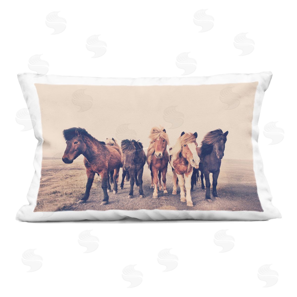 Sisi and Seb Muted Brown Horse Group Indoor Printed Throw Pillow
