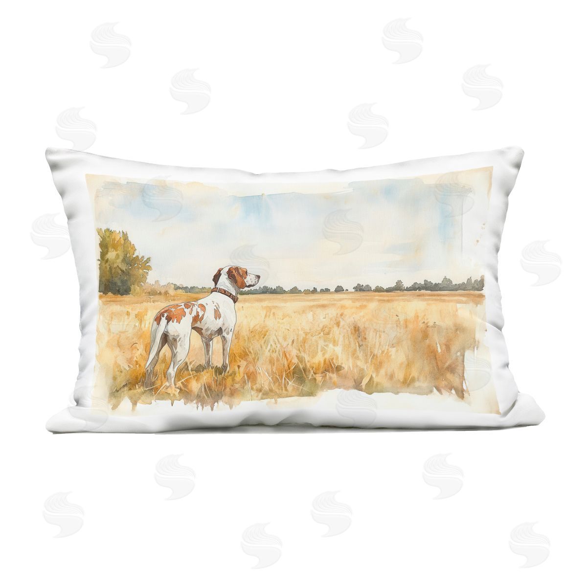 Petal Prints Design Bird Dog in Open Meadow Outdoor Printed Throw Pillow