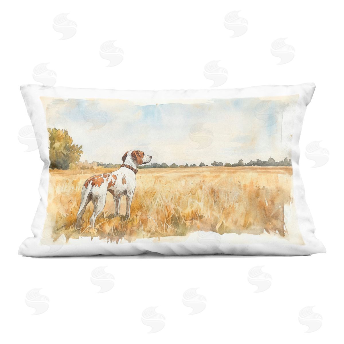 Petal Prints Design Bird Dog in Open Meadow Indoor Printed Throw Pillow