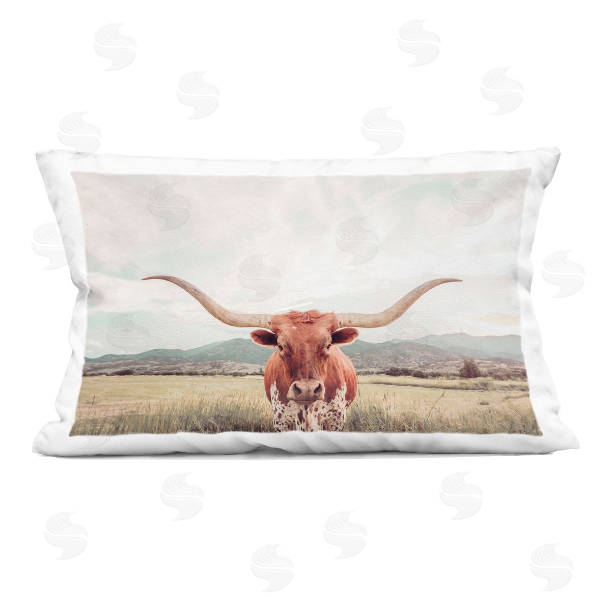 Sisi and Seb Longhorn Portrait open Meadow Indoor Printed Throw Pillow