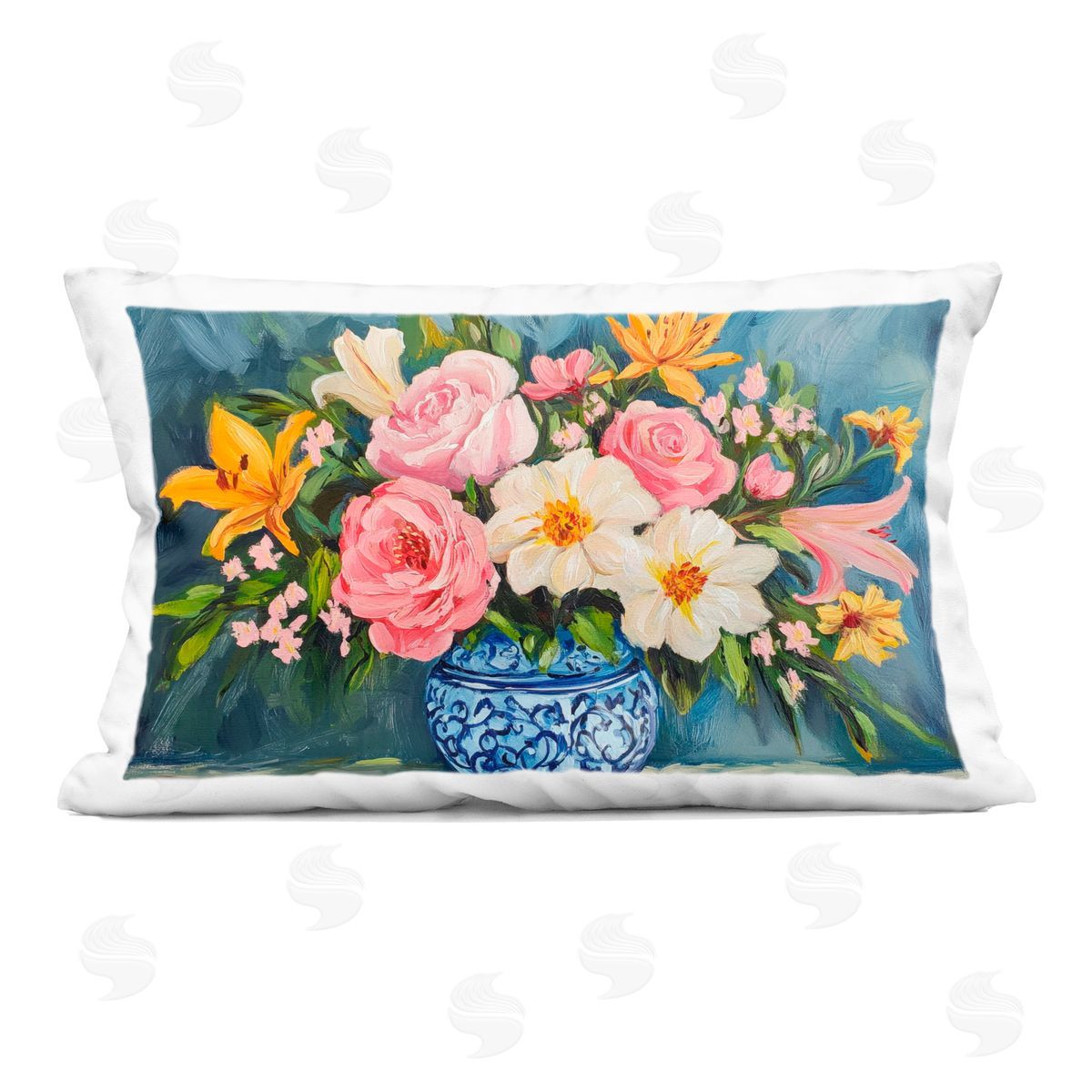 Petal Prints Design Indigo Chinoiserie Flower Vase Indoor Printed Throw Pillow