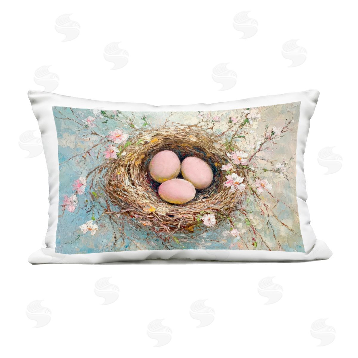 Petal Prints Design Pink Easter Egg Nest Outdoor Printed Throw Pillow