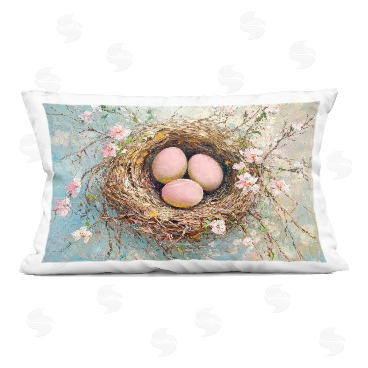 Petal Prints Design Pink Easter Egg Nest Indoor Printed Throw Pillow