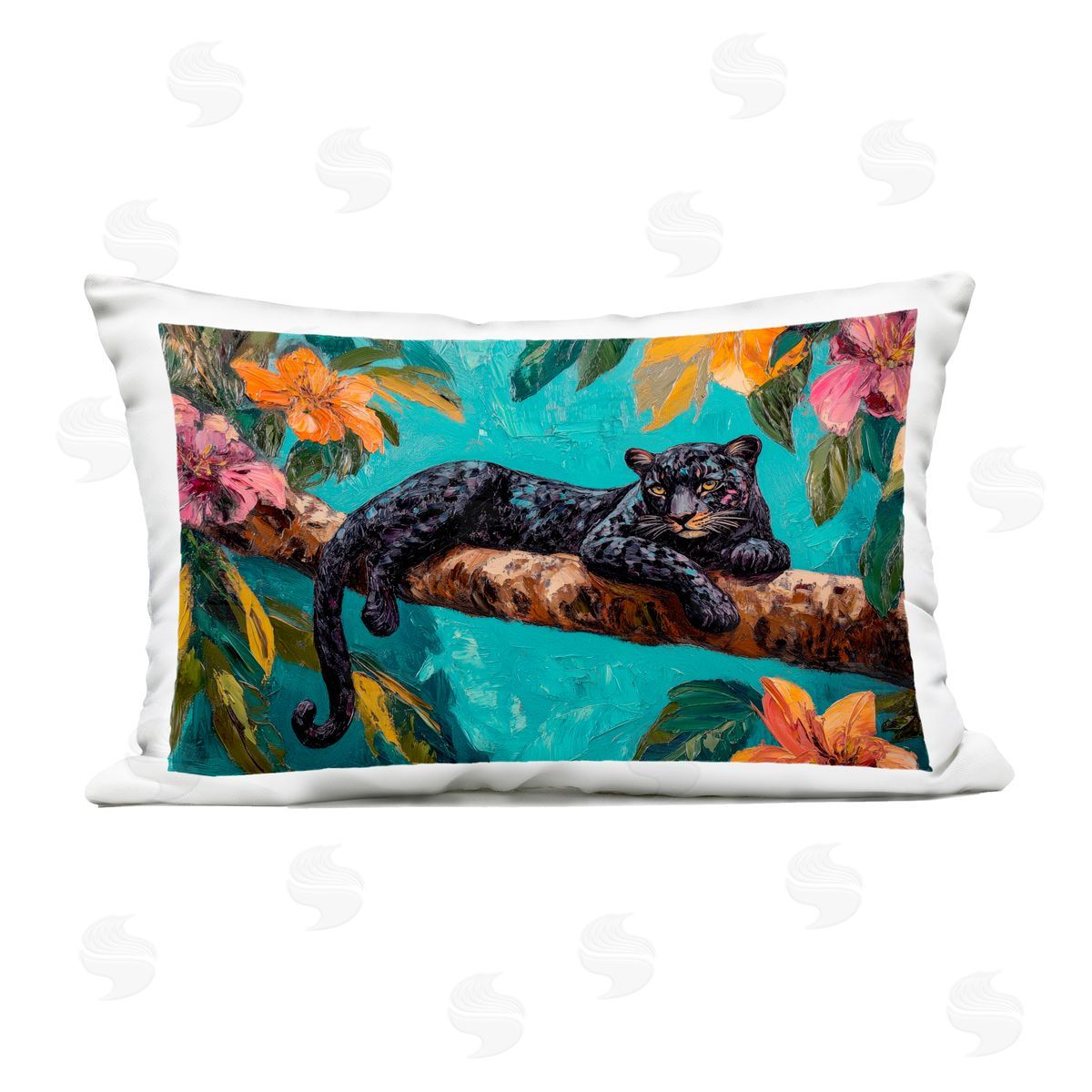 Petal Prints Design Lazy Day Black Leopard Outdoor Printed Throw Pillow