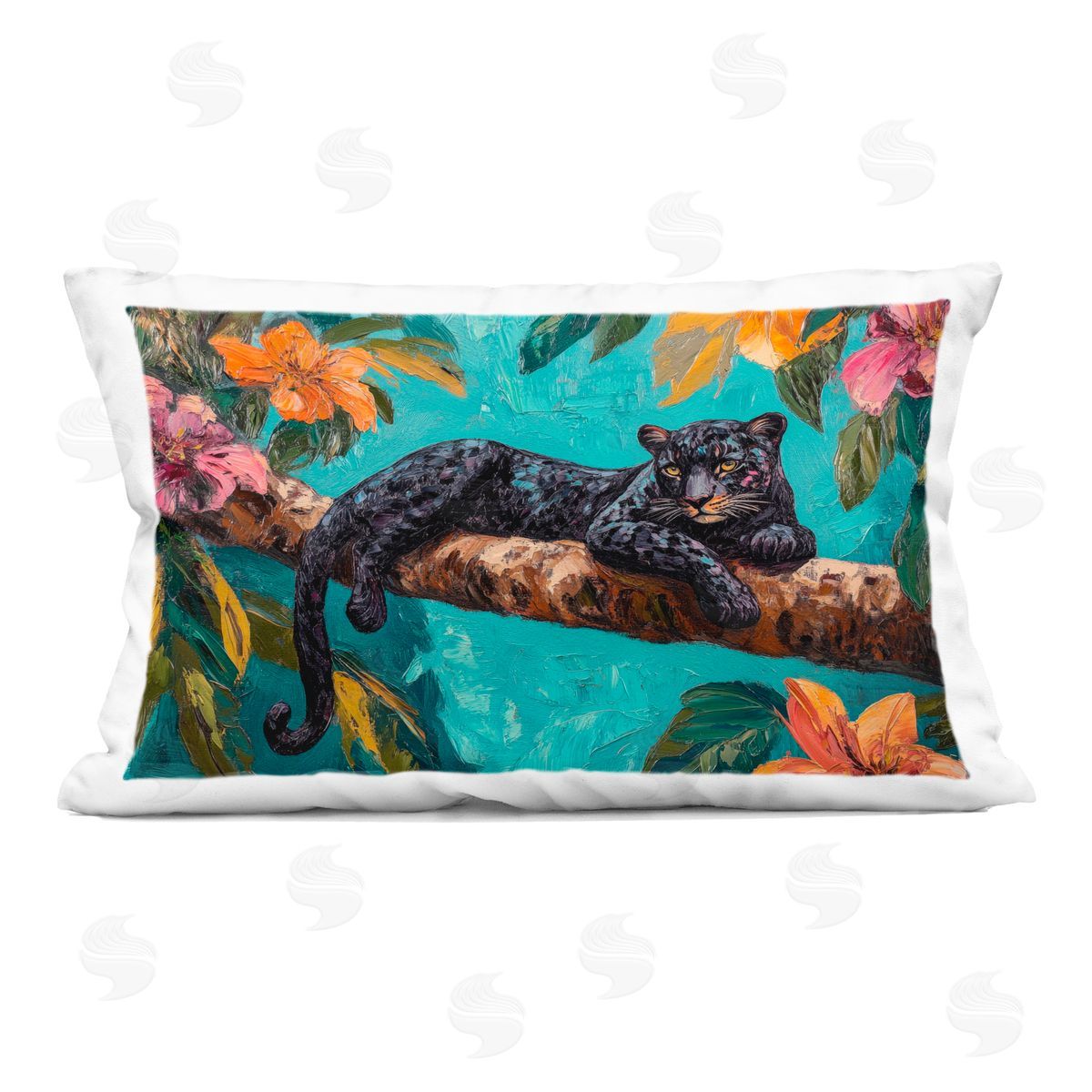 Petal Prints Design Lazy Day Black Leopard Indoor Printed Throw Pillow