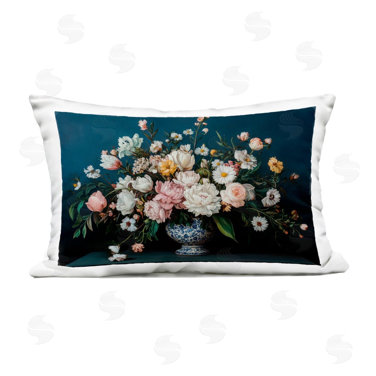 Petal Prints Design Moody Blue Floral Vase Outdoor Printed Throw Pillow
