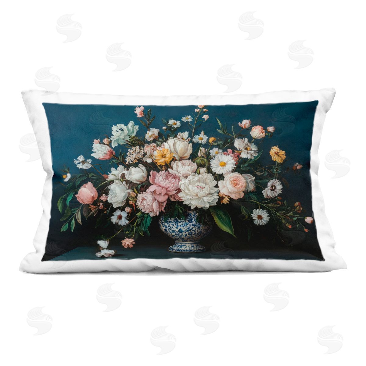 Petal Prints Design Moody Blue Floral Vase Indoor Printed Throw Pillow