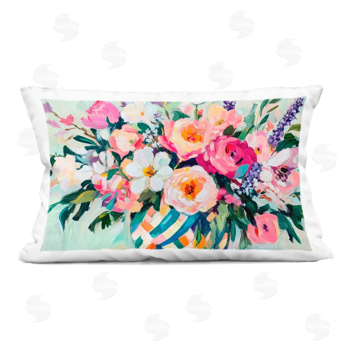 Petal Prints Design Colorful Bouquet in Spring Vase Indoor Printed Throw Pillow