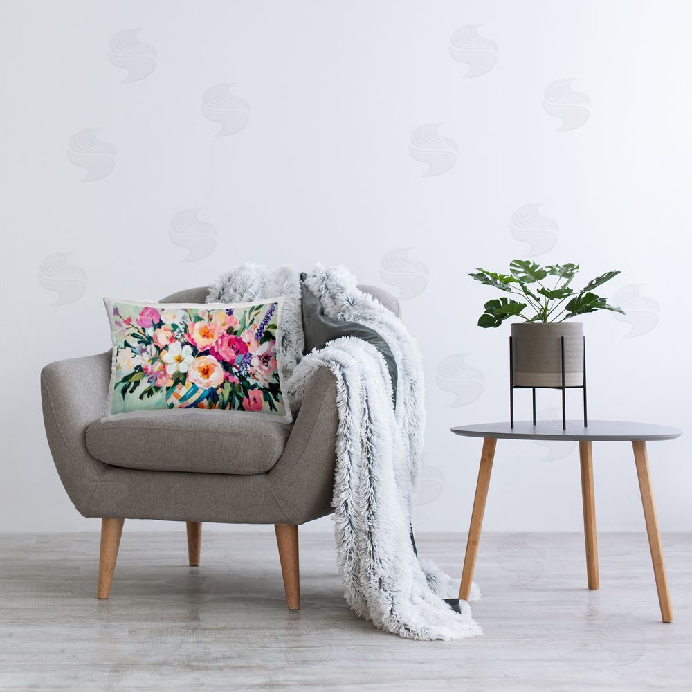 Petal Prints Design Colorful Bouquet in Spring Vase Printed Indoor Throw Pillow in Room