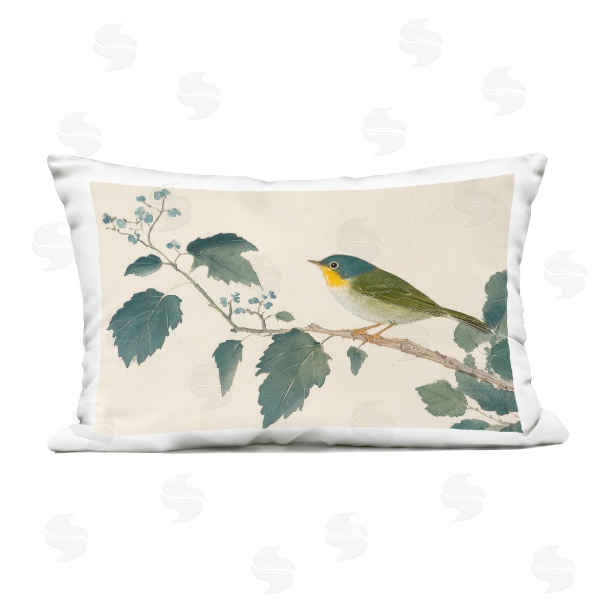 Petal Prints Design Blue Bird and Leaves Outdoor Printed Throw Pillow