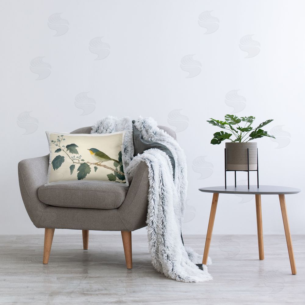 Petal Prints Design Blue Bird and Leaves Printed Indoor Throw Pillow in Room