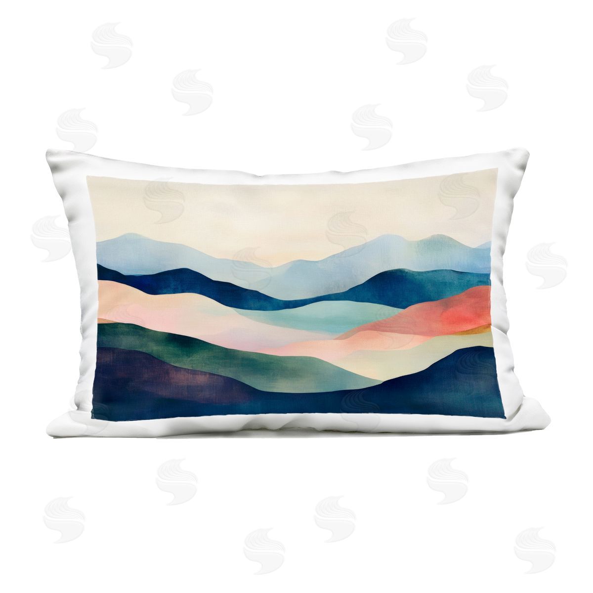 Petal Prints Design Blue Abstract Mountain Landscape Outdoor Printed Throw Pillow