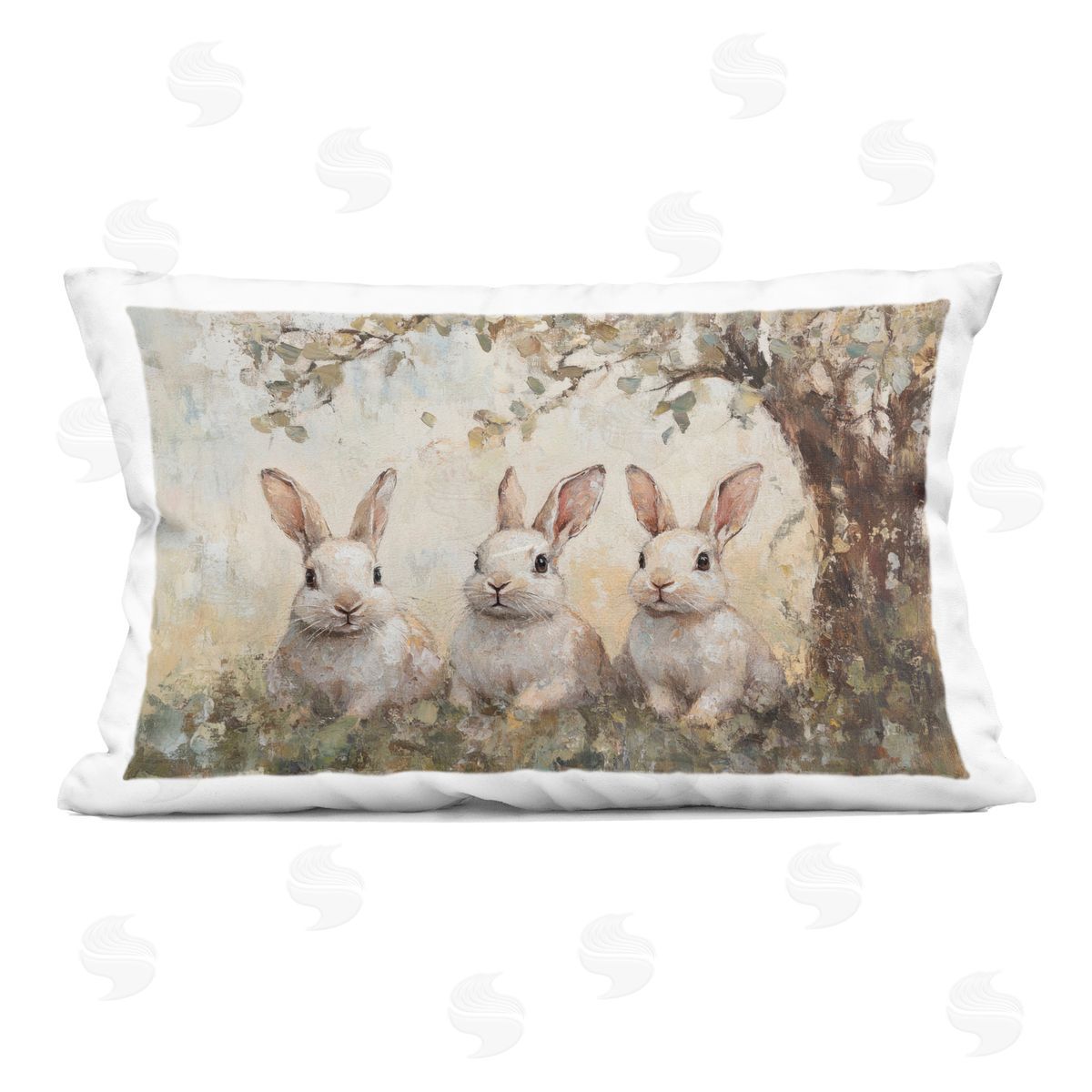 Petal Prints Design Fairytale Bunnies under Tree Indoor Printed Throw Pillow