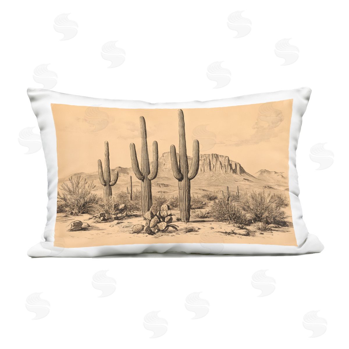 Petal Prints Design Cactus Desert Vintage Landscape Outdoor Printed Throw Pillow