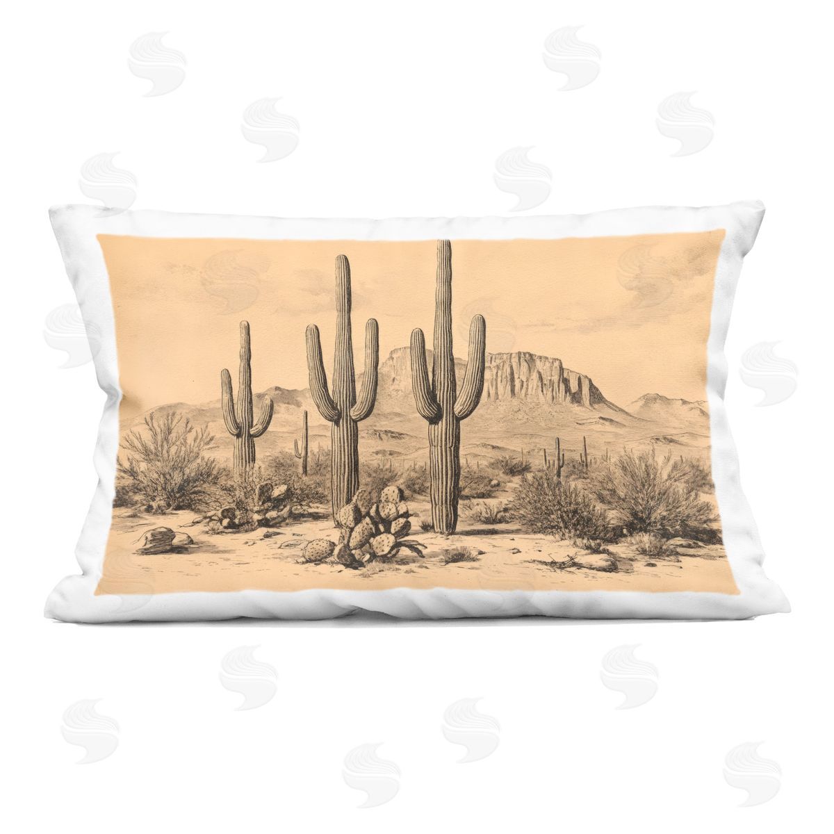 Petal Prints Design Cactus Desert Vintage Landscape Indoor Printed Throw Pillow