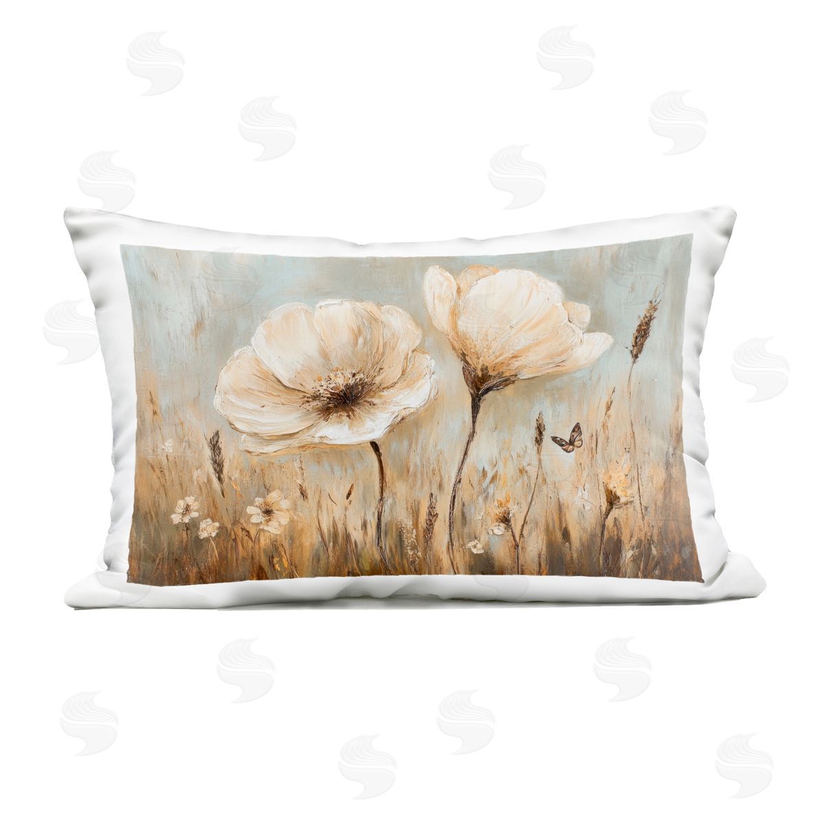 Petal Prints Design White Wildflowers Brown Meadow Outdoor Printed Throw Pillow