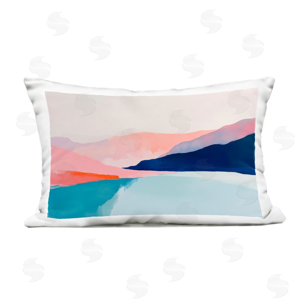 Petal Prints Design Minimalist Landscape Blue and Pink Outdoor Printed Throw Pillow