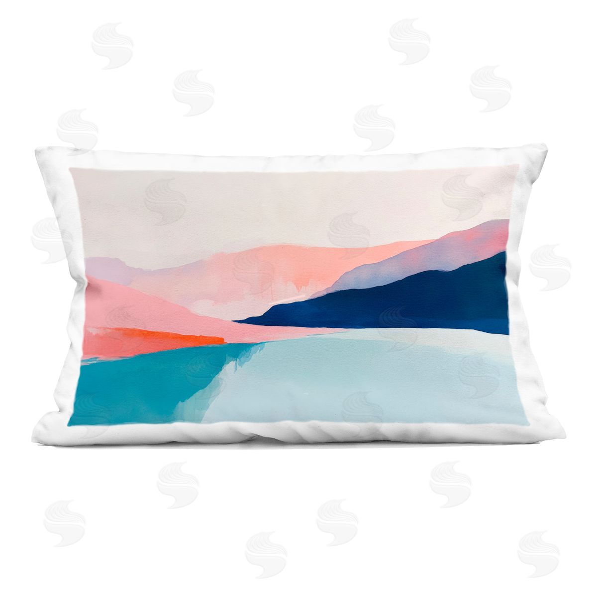 Petal Prints Design Minimalist Landscape Blue and Pink Indoor Printed Throw Pillow