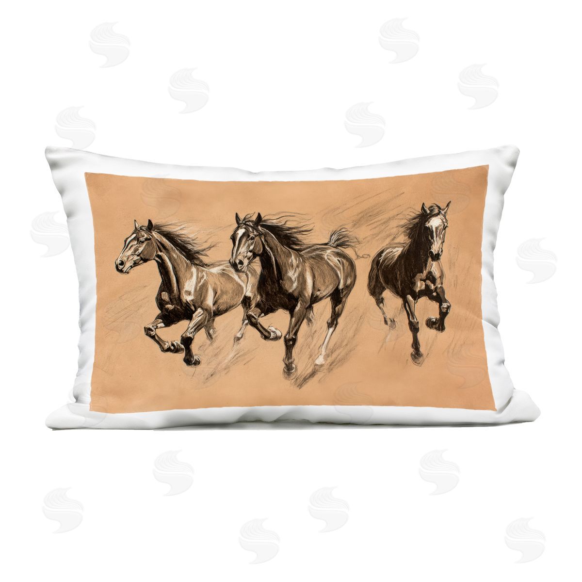 Petal Prints Design Running Free Horse Trio Outdoor Printed Throw Pillow