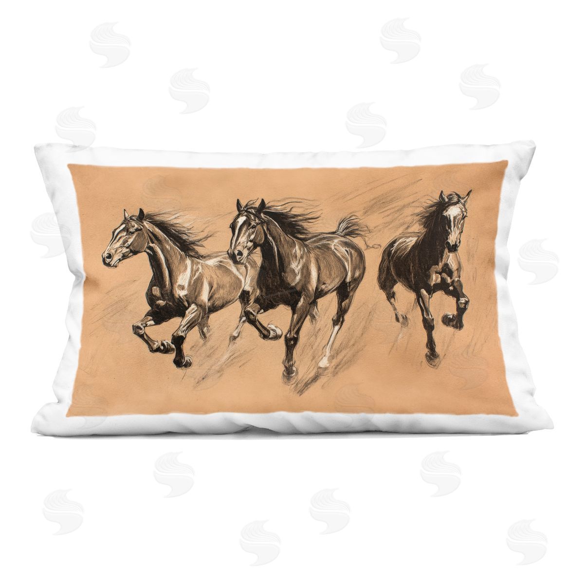 Petal Prints Design Running Free Horse Trio Indoor Printed Throw Pillow
